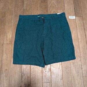 Nwt Old Navy Men's Green Linen Blend Flat Front Slim Fit Shorts Size 36
